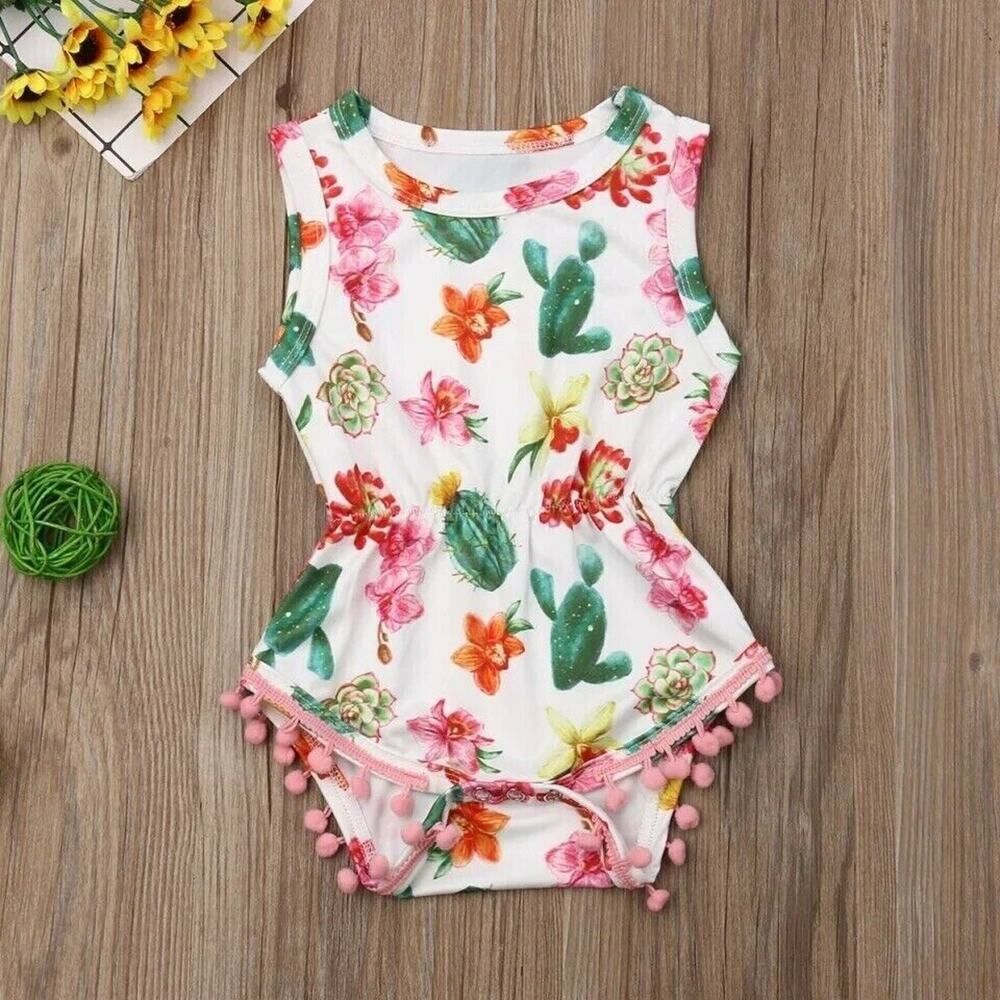 Los Angeles Boutique Baby Toddler Boho Bodysuit Romper Tassel Cactus Outfit 18m